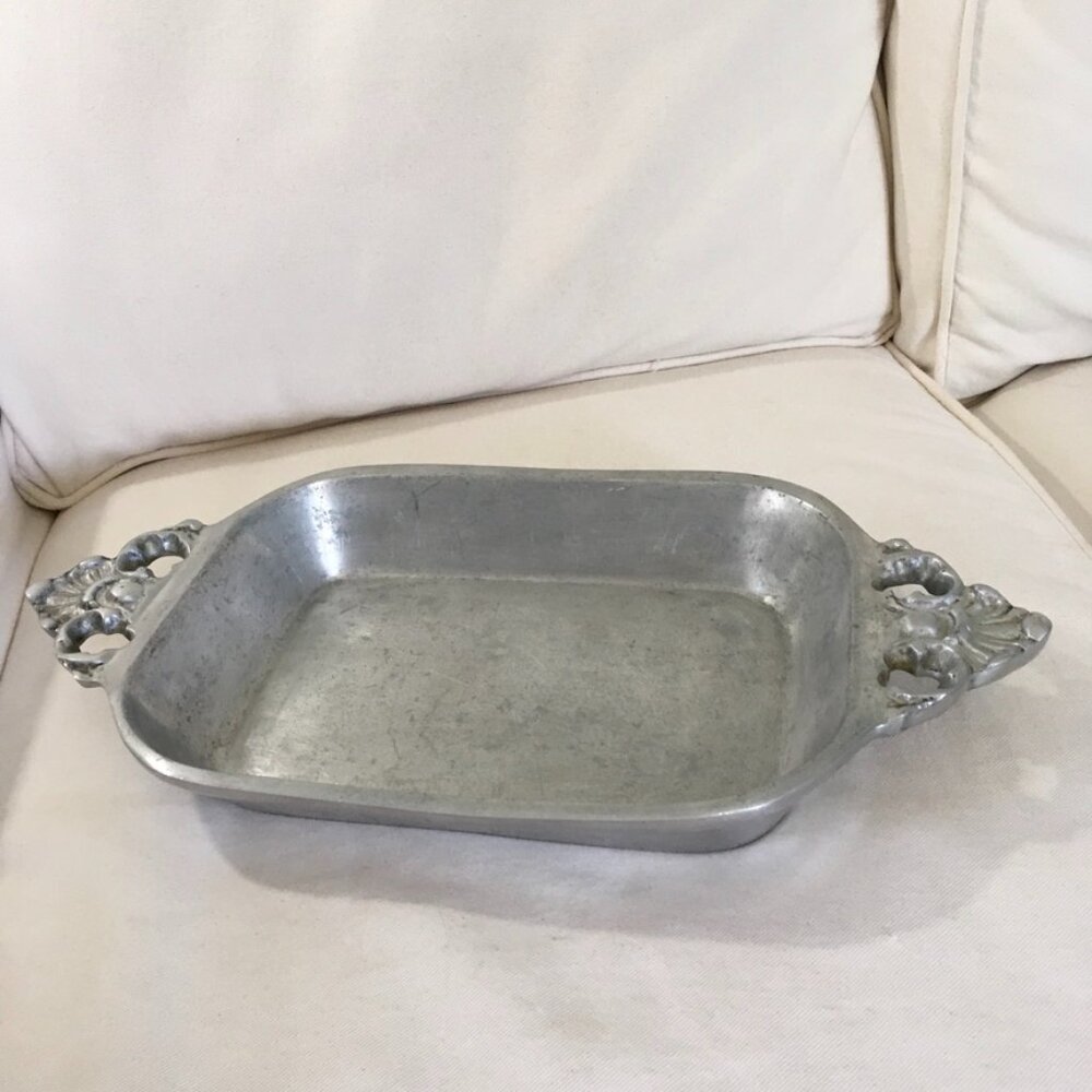 Mexican Pewter Rectangle Casserole Dish W/ Ornate Handles